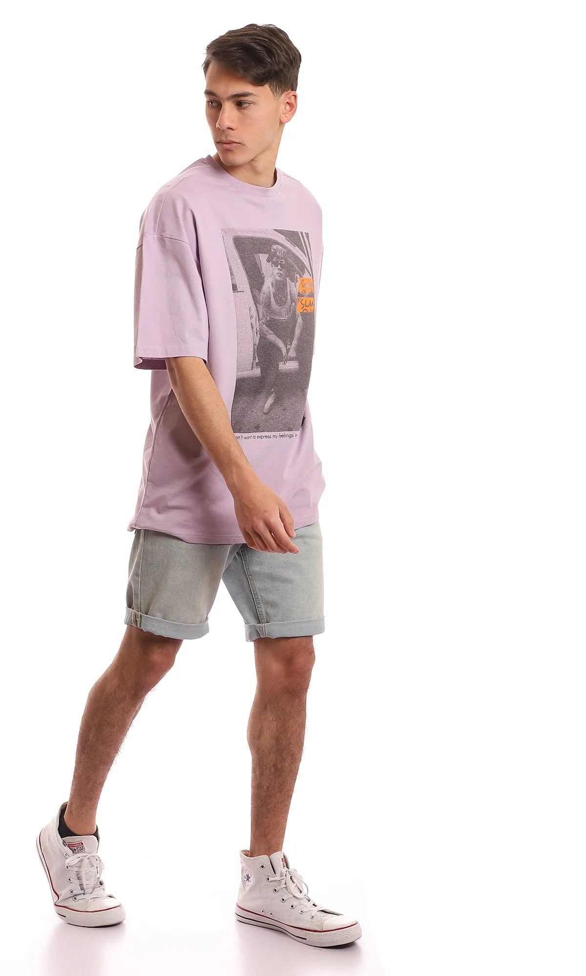 97380 Printed Light Lilac Short Sleeves Tee