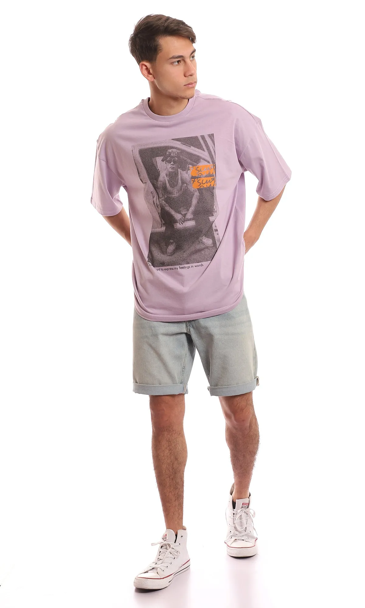 97380 Printed Light Lilac Short Sleeves Tee