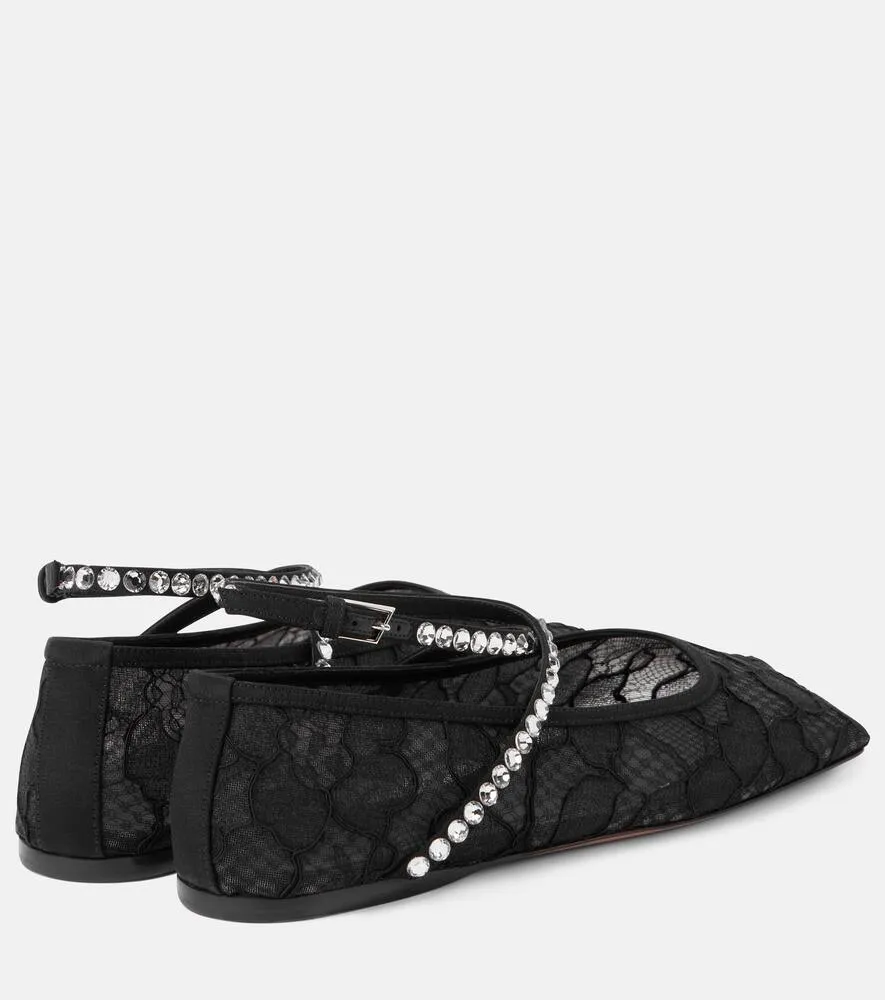 Amina Muaddi Ane embellished lace ballet flats