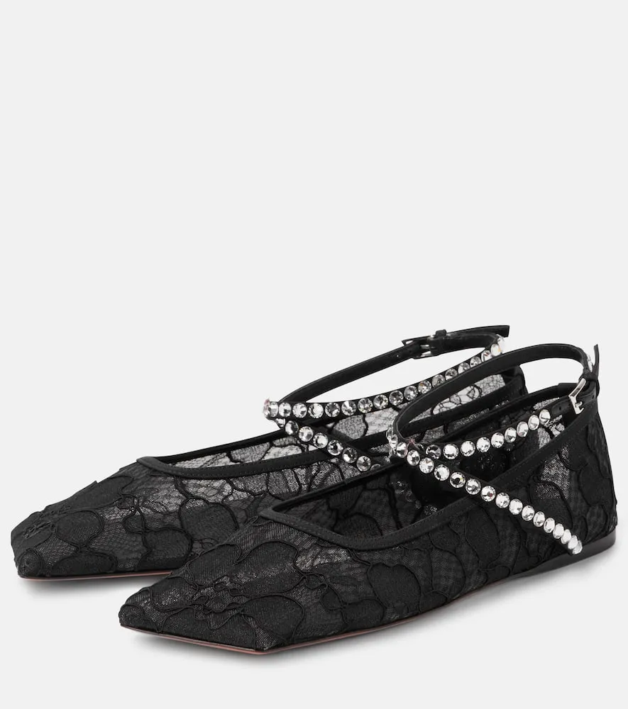 Amina Muaddi Ane embellished lace ballet flats