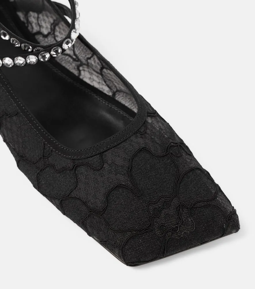 Amina Muaddi Ane embellished lace ballet flats
