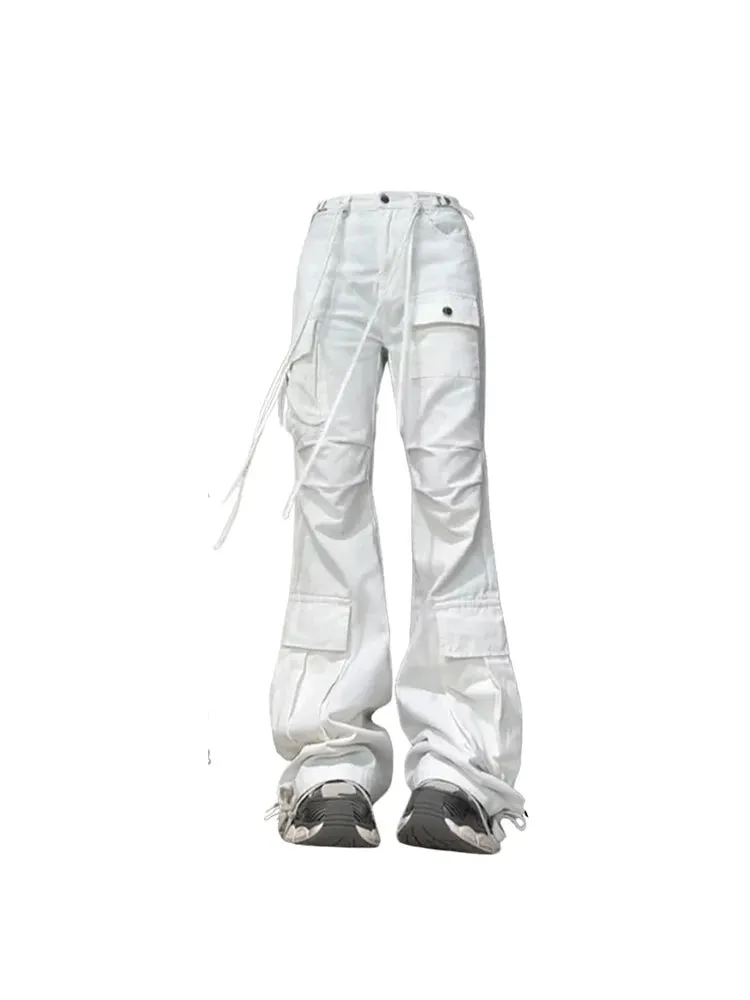 Damen Baggy Cargo Jeans in Weiß 90er Jahre Aesthetic Oversize High Waist