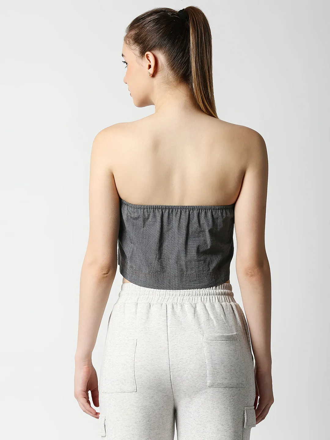 Disrupt Women Grey Slim Fit Tube Crop Top In Woven