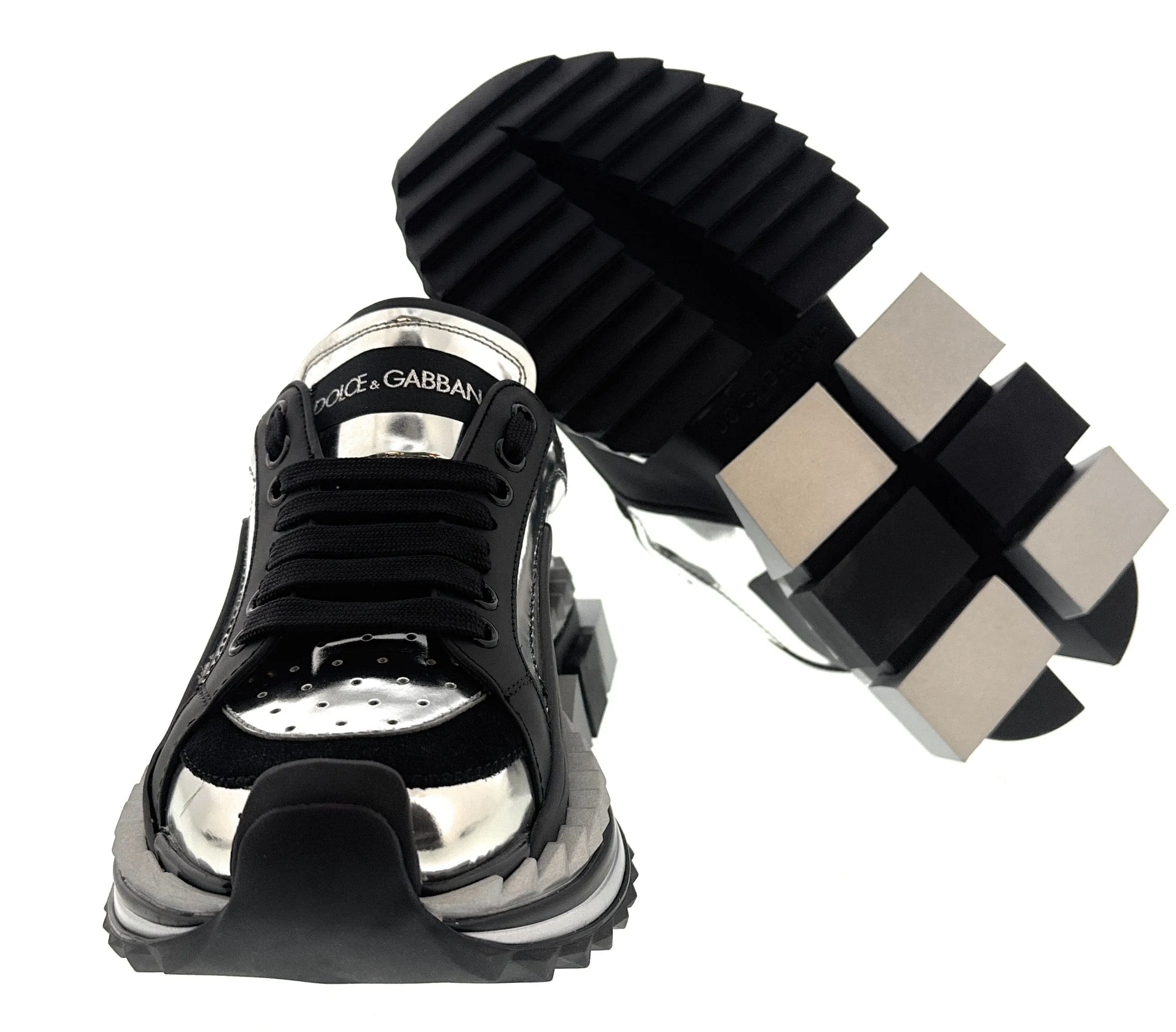 Dolce & Gabbana Daymaster Metallic Silver Chunky Sneakers Black White-EU35