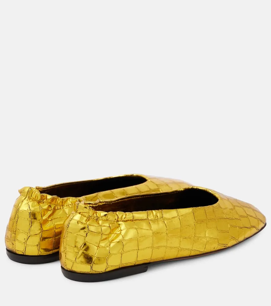 Dries Van Noten Croc-effect metallic leather ballet flats