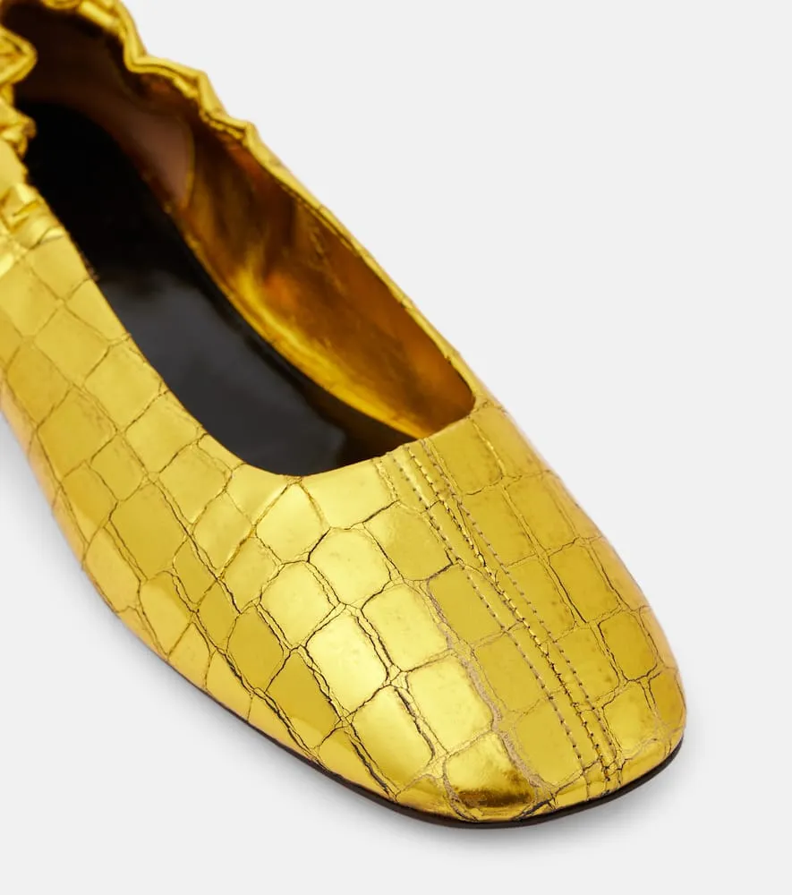 Dries Van Noten Croc-effect metallic leather ballet flats