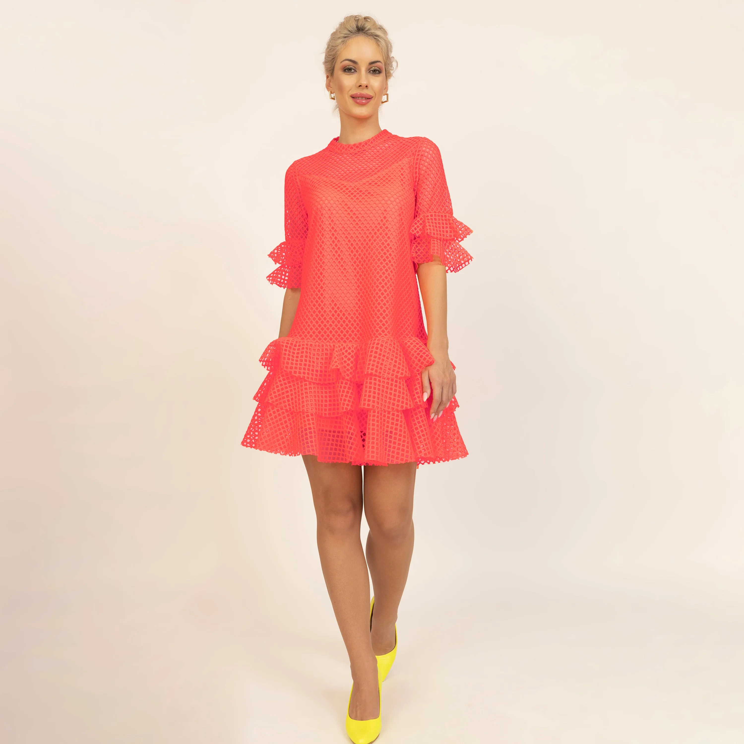 Neon Mesh Net Multi Layer Frill Dress