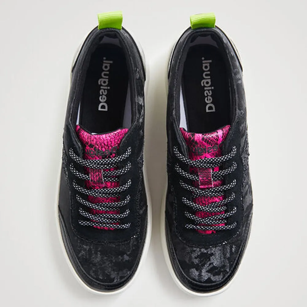 Scarpe Donna DESIGUAL Sneakers Camouflage con Glitter colore Nero