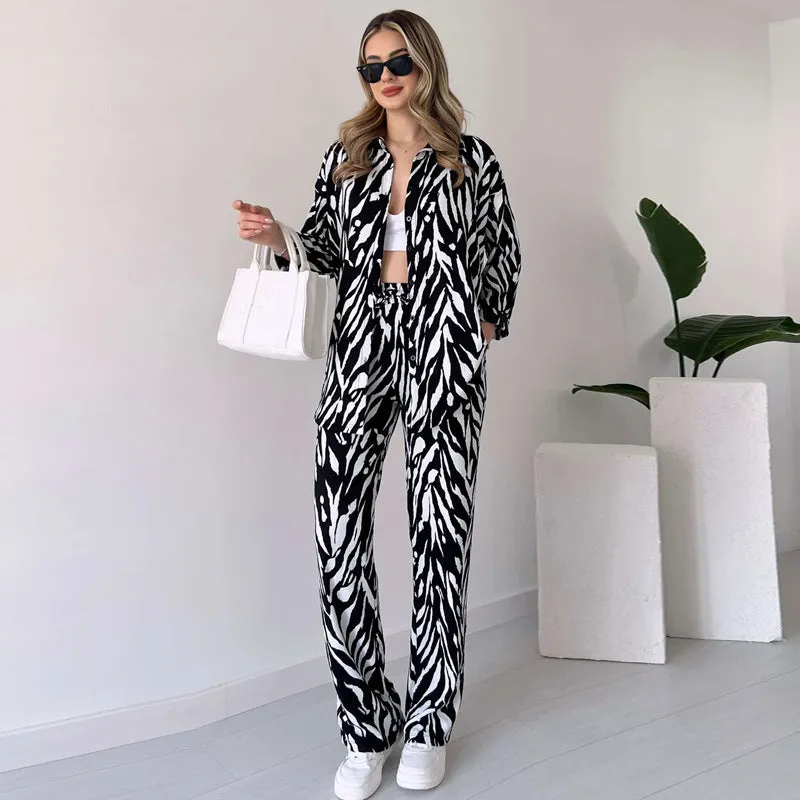 🌸Spring Specials 🌸 Chic Women's Zebra Print Shirt & Pants Set