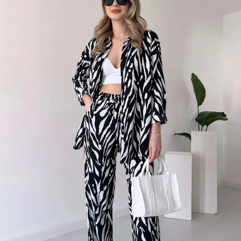 🌸Spring Specials 🌸 Chic Women's Zebra Print Shirt & Pants Set