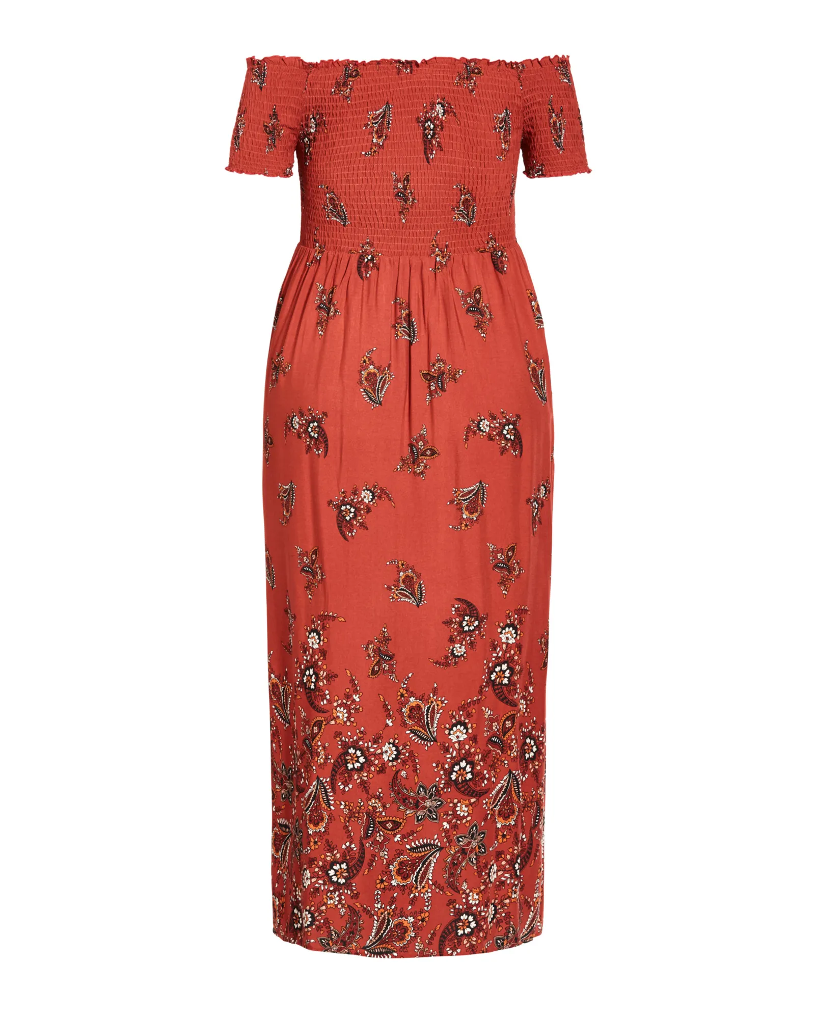 Summer Off The Shoulder Maxi Dress | Burnt Orange / Black