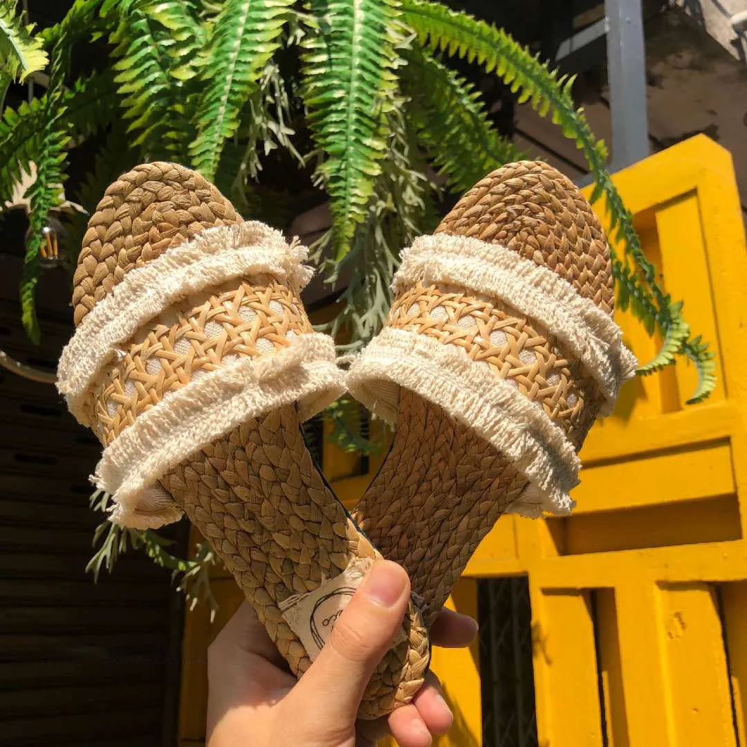 Thailand Handmade Straw Flat Sandals