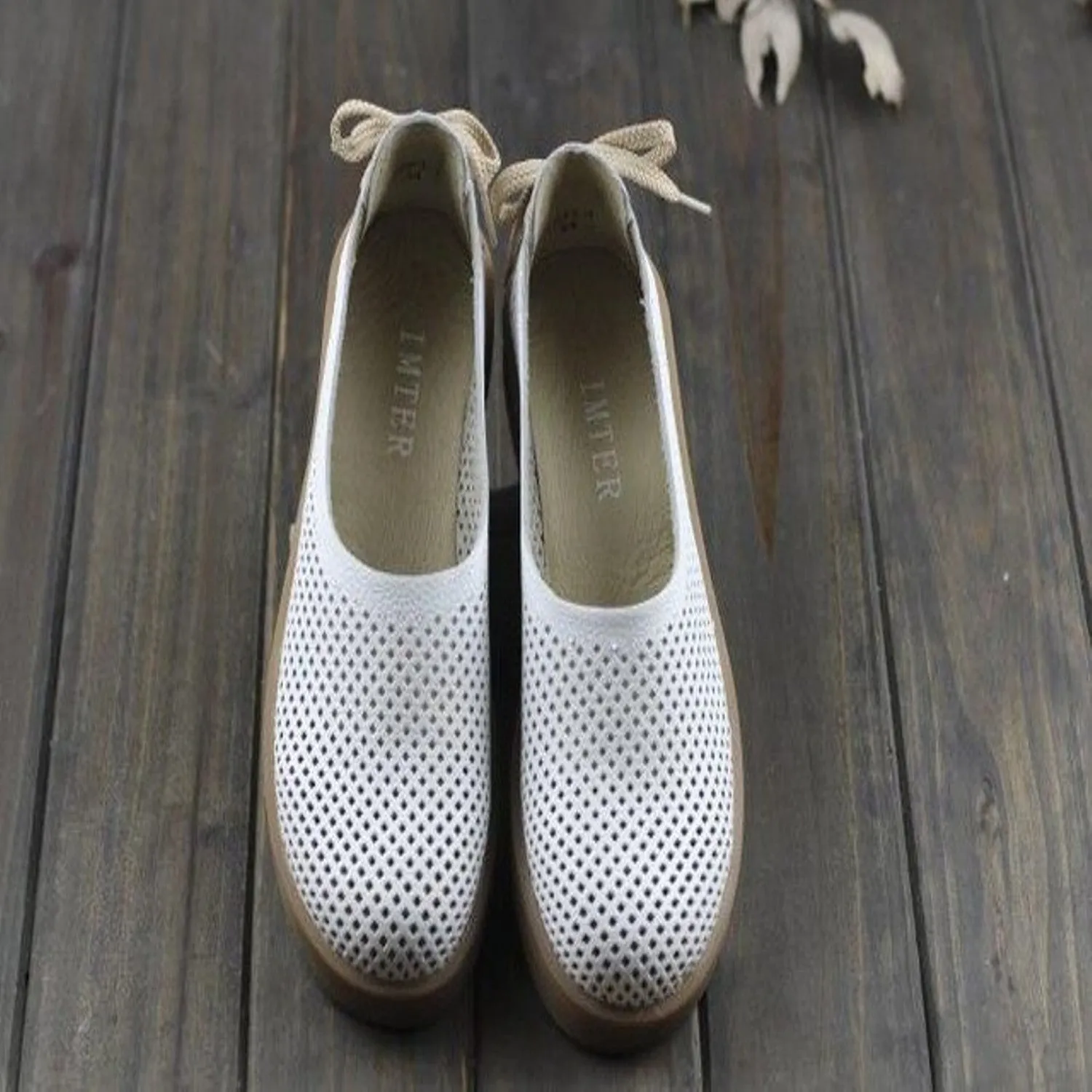 Women's Summer Hollow Out Breathable Genuine Leather Flats